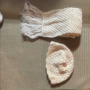 Cream Knit Scarf and Beret Set